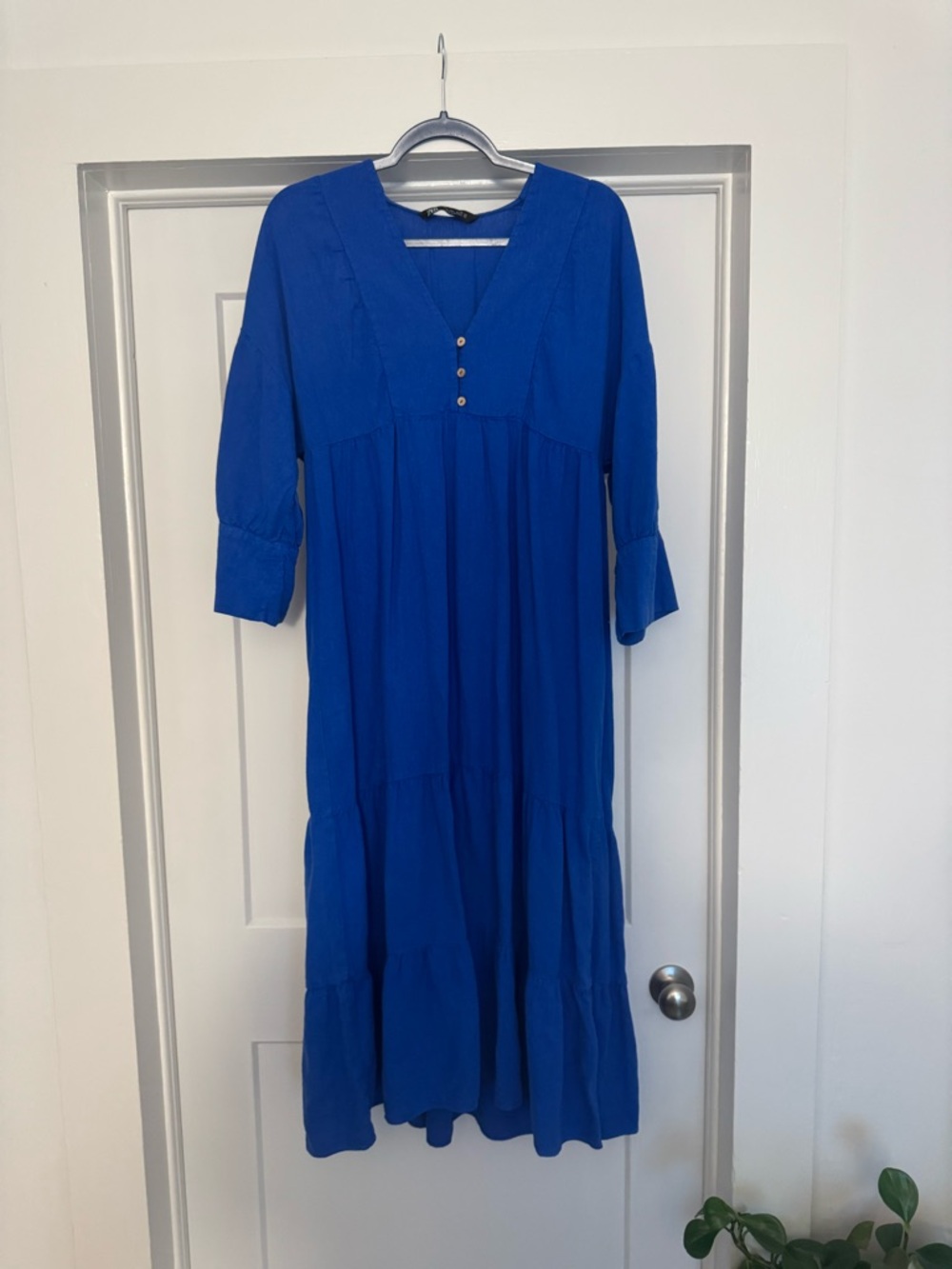Zara Cobalt Linen-Blend Midi Dress